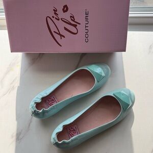 Pinup Couture Blue Flats with Gem Detail